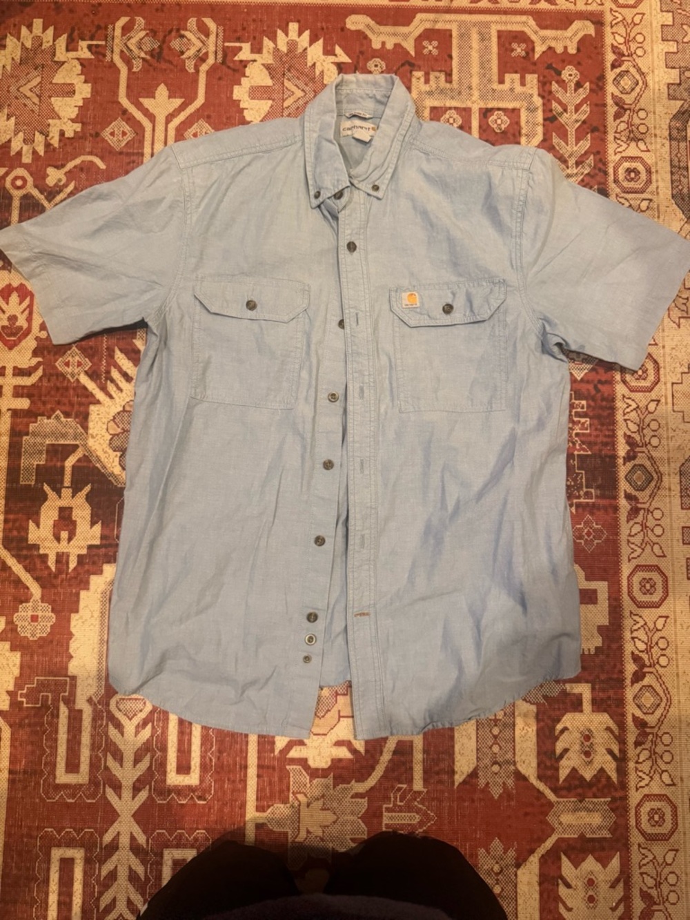 Vintage Carhartt Light Blue Short-Sleeve Button-Down Work Shirt